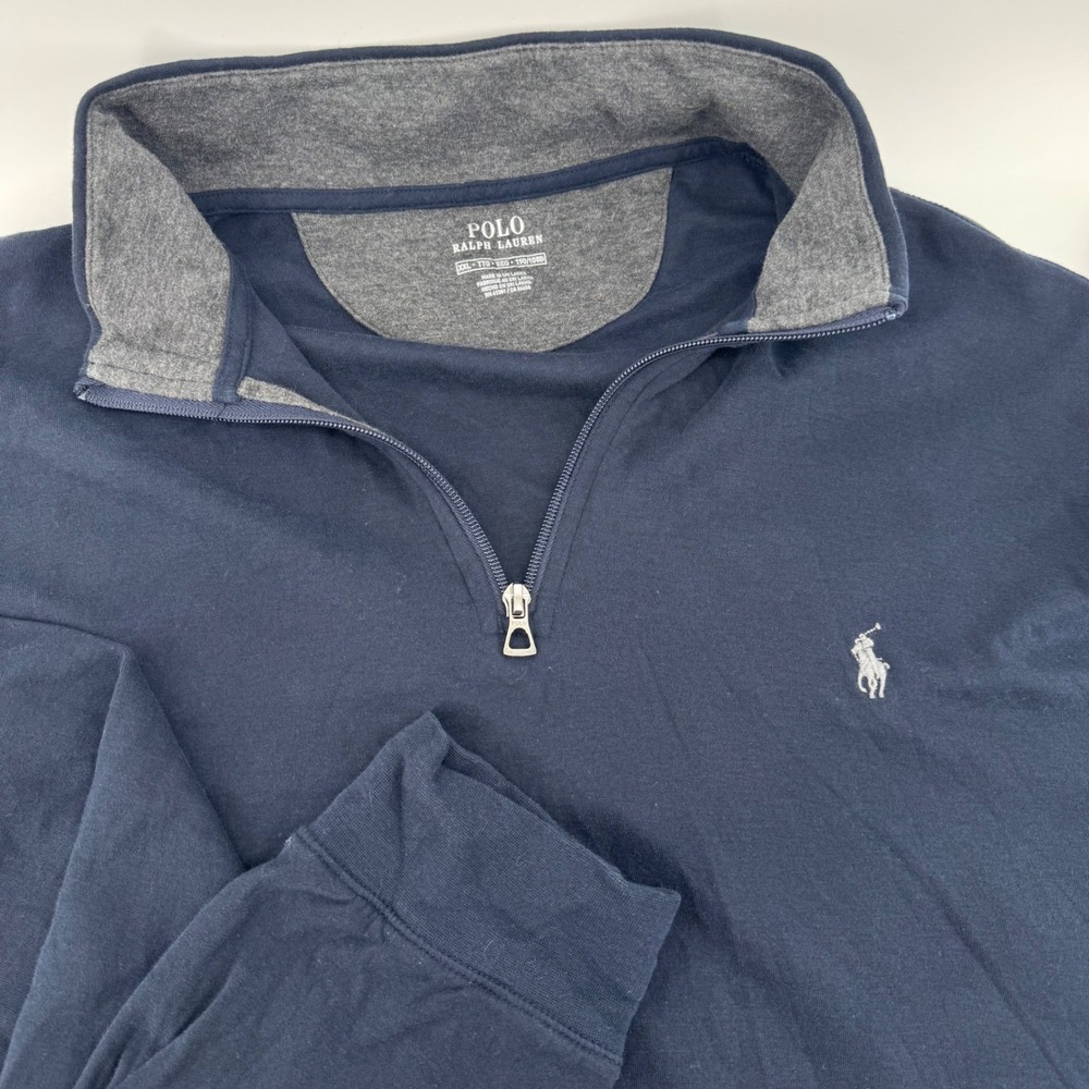Polo by Ralph Lauren Navy Blue Quarter-Zip Sweater with Gray Lining